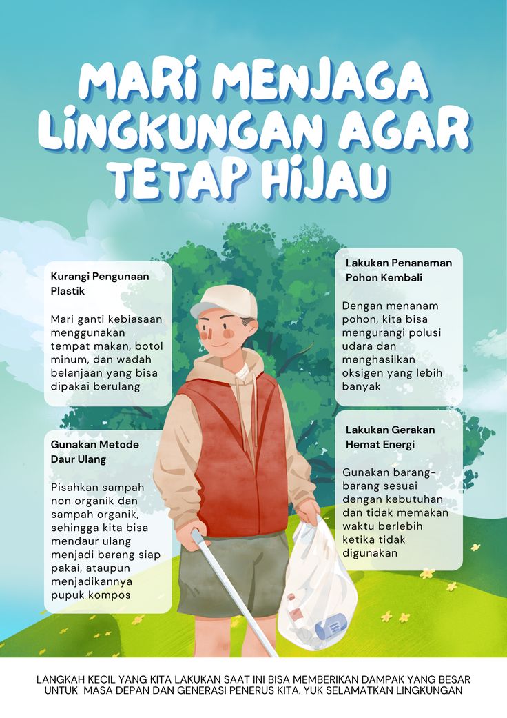 Peduli Lingkungan Ilustratif Putih Hijau